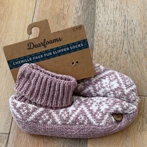 NWT Dearfoams Chenille Faux Fur Slipper Socks Pale Mauve 4–10